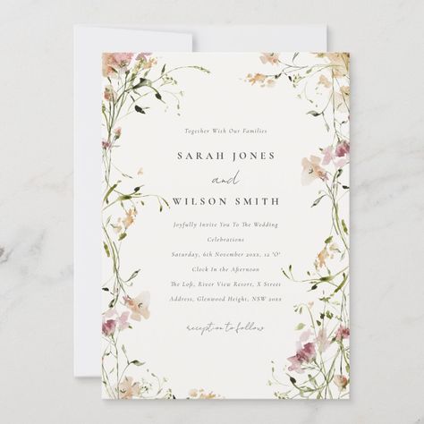 Soft Pastel Blush Meadow Watercolor Floral Wedding Invitation Inspirational Board, Wedding Moodboard, Floral Nail, Couples Shower Invitations, Watercolor Floral Wedding Invitations, Floral Baby Shower Invitations, Floral Bridal Shower Invitations, Engagement Invitations, Flower Invitation