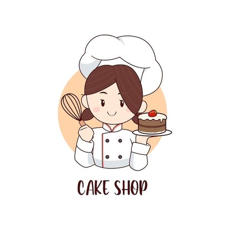 Chef Girl, Baking Clipart, Drawing Body Proportions, Pink Heart Background, Chef Cake, Cartoon Chef, Baking Logo Design, Cute Bakery, Chef Logo