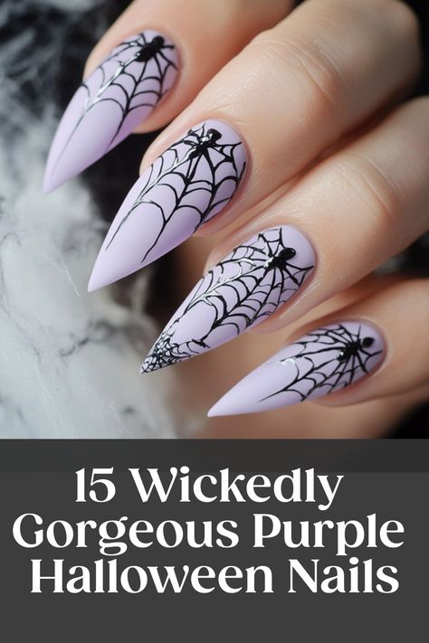 Get into the spooky spirit with these mesmerizing purple Halloween nails! Whether you're obsessed with acrylics or classic polish, these purple hues are perfect for the season. Stand out from the crowd and elevate your Halloween look with stunning purple nail art. From deep plum shades to vibrant lavender tones, there's a shade of purple to suit every style. Get ready to slay this Halloween with bold and beautiful purple nails that will leave everyone mesmerized! Nails Gel X Almond, Short Almond Halloween Nails, Beautiful Purple Nails, Halloween Nails Gel, Halloween Nails Purple, Almond Halloween Nails, Purple Halloween Nails, Pumpkin Queen, Purple Nail Art