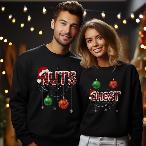 Couples Christmas Sweaters, Couples Christmas, Christmas Sweater Men, Matching Sweatshirts, Matching Couple Shirts, Matching Tees, Funny Christmas Shirts, Funny Couples, Christmas Couple