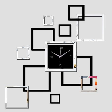 Diy Mirror Wall, Wall Clock Sticker, Large Wall Clock Modern, Diy Wall Clock, Clock Living Room, Black Wall Clock, Mirror Wall Clock, European Home Decor, Contemporary Mirror