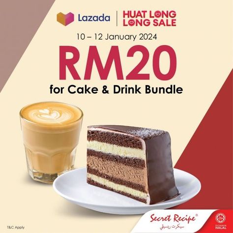 Secret Recipe Malaysia RM20 for Cake & Drink Bundle Promotion on Lazada from 10 January 2024 until 12 January 2024 Chocolate Lava, Cake Slice, January 2024, Secret Recipe, Lets Celebrate, Cake Recipes, Promotion, Bundles, Drinks