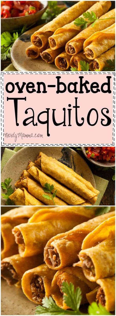 I love this recipe for taquitos baked in the oven. So easy--and sounds so TASTY! Taquitos Baked, Baked Taquitos, Easy Oven, Corn Tortillas, Quesadillas, Mexican Dishes, Tex Mex, Iftar, Tortillas