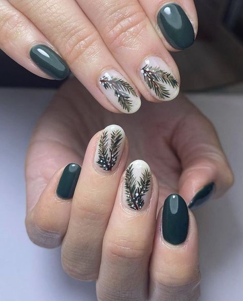 Short Winter Nails 2023 - 2024 18 Ideas: Embrace the Season with Style - Women-Lifestyle.com Juniper Nails, Winter Forest Nails, Pine Tree Nail Art, Yule Nails Winter, Pinecone Nails, Pointsetta Nails, Yule Nail Art, Pine Tree Nails, Winter Solstice Nails