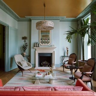 How To Mix Patterns And Prints In Interiors | Decorating Ideas | House & Garden Ercol Dining Chairs, Reclaimed Tile, Primrose Hill, Gold Ceiling, Painted Paneling, Vintage Sofa, House On A Hill, House Garden, Main Bedroom