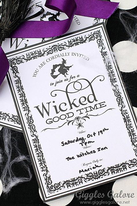 21 Free Halloween Invites That Your Guests Will Love: Witches Party Invitation from Giggles Galore Witch Dinner Party Invitations, Halloween Invitation Ideas Free Printable, Witch Party Invitations, Free Halloween Invitations, Wicked Party, Witches Party, Halloween Bunco, Printable Halloween Invitations, Witches Tea