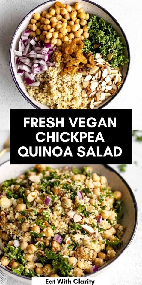 Best Quinoa, Chickpea Salad Vegan, Quinoa Chickpea Salad, Vegan Peach, Vegan Quinoa, Salad Vegan, Vegan Salad Recipes, Chickpea Recipes, Vegan Meal Prep