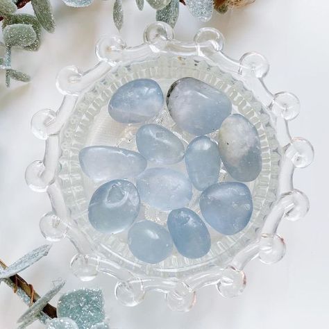 T H E C R Y S T A L B A R ☾© on Instagram: "🤍 CELESTITE 🤍 Celestite, also known as Celestine, is a mineral that forms blue crystals. Celestite is often associated with divine power and is thought to increase understanding, higher consciousness, as well as mindfulness when used in meditation and prayer. Celestite crystals are beneficial healing crystals for you to utilise to aid you to contact your guardian angels. They are a soft blue colour and have a high vibration, that is excellent to us Blue Crystals Aesthetic, Spotify Background, Crystals Celestite, Spirit Journal, Celestine Crystal, Lady Aphrodite, Crystal Core, Healing Crystals For You, Divine Power