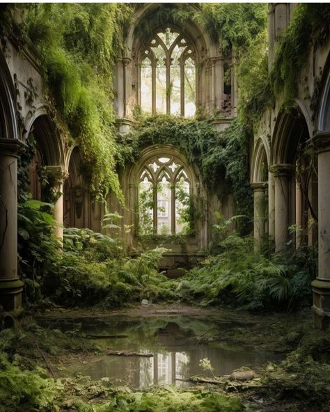 Woodland Mural, Drawing Scenery, Abandoned Churches, Forest Theme Wedding, Beautiful Ruins, Sacred Architecture, Hogwarts Aesthetic, Paper Mill, Forest Background