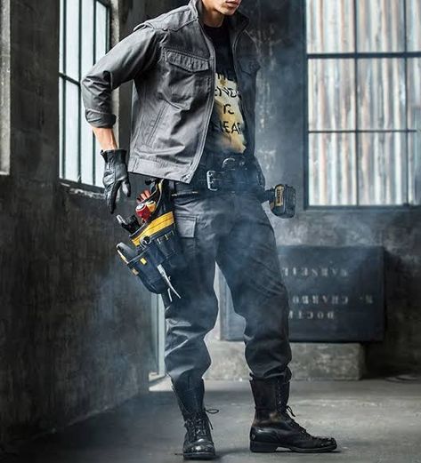 Mechanic Guy Aesthetic, Mechanic Outfit Men, Welder Outfit, Engineering Outfit, Engineer Clothes, Mechanics Aesthetic, Mechanic Clothes, I Got The Job, Fashion Photography Poses