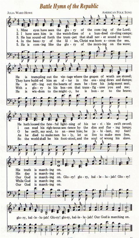 Battle Hymn Of The Republic  This will always be in my mind as my Dad's favorite song. Battle Hymn Of The Republic, Gospel Song Lyrics, Christian Hymns, Hymn Print, Hymns Of Praise, Hymn Sheet Music, Hymn Music, Church Songs, Hymns Lyrics