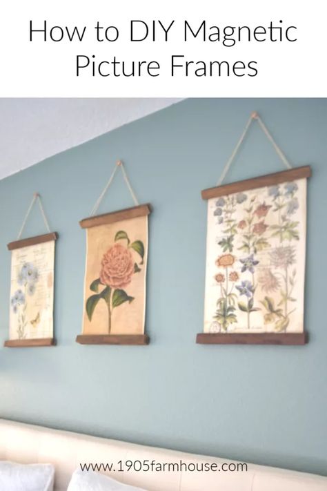 How to DIY a poster frame/picture frame using magnets and scrap wood trim to hang vintage prints or posters #1905farmhouse #diyproject #scrapwoodproject Diy Wooden Gate, Diy Poster Frame, Diy Poster, Wooden Gate, Wooden Picture Frame, Frame Picture, Hanging Picture Frames, Diy Picture Frames, Scrap Wood Projects