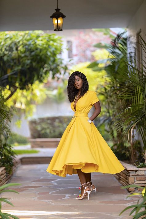 Yellow Gathered Shirtdress Blue Yellow Outfit, Rock N Roll Dress, Interesting Style, Style Pantry, African Prom Dresses, Shirt Dress Outfit, Yellow Dresses, Set Ideas, Summer Wedding Outfit Guest