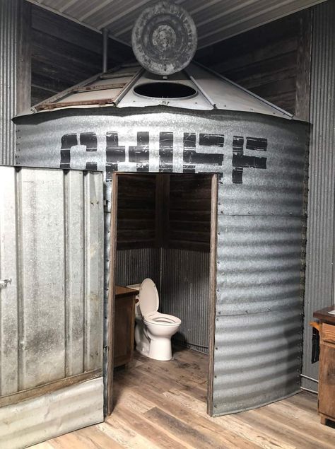 Grain Bin House, Barn Bathroom, Silo House, Blue Patio, Barn Shop, Bathroom Farmhouse Style, Party Barn, Deck Decorating Ideas On A Budget, Casa Container