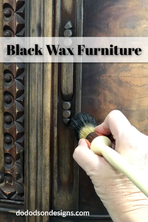 Black Wax Furniture, Black Distressed Cabinets, Wax Furniture, Black Painted Furniture, Farmhouse Style Lighting, Staining Furniture, Upcycling Furniture, Black Chalk Paint, Upcycling Projects