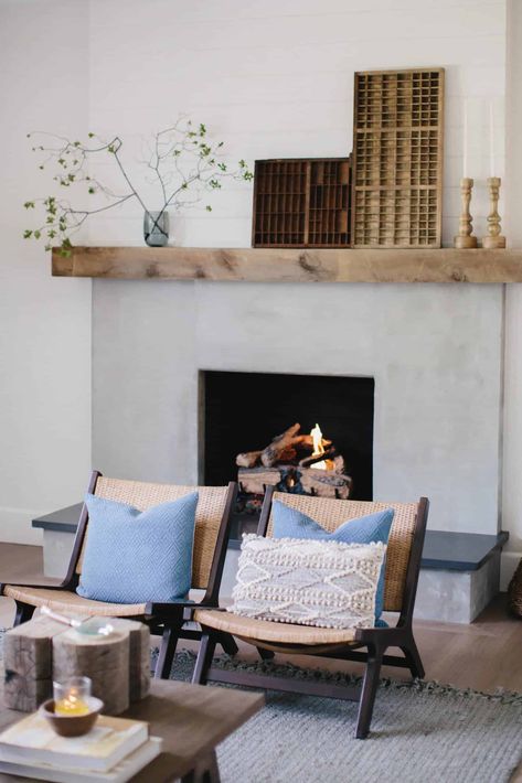 Brick Fireplace Makeover using Cement Diy Built In Bench Seating, Built In Bench Seating, Red Brick Fireplaces, Fireplace Update, Wood Mantel, Wood Mantle, Brick Fireplace Makeover, Wood Fireplace Mantel, Concrete Fireplace