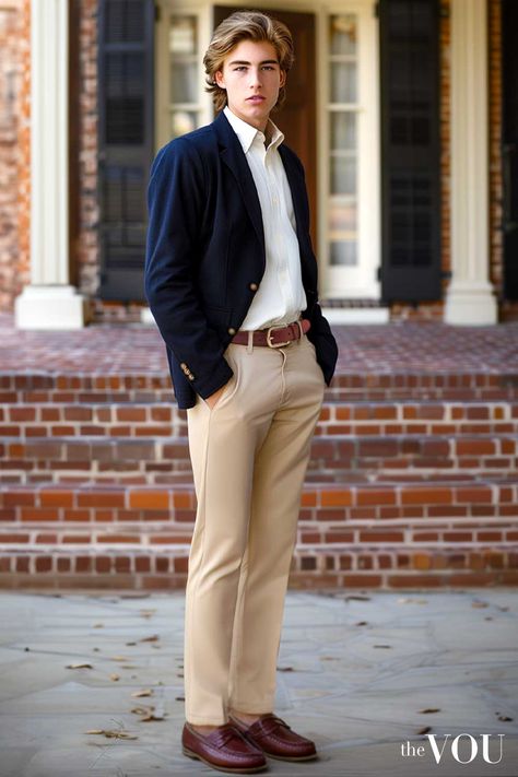 Six Preppy Style Outfit Ideas for Contemporary Dapper Men Men Outfits Preppy, 2000s Preppy Fashion Men, 80s Preppy Men, Preppy Fashion Men, Preppy Outfits For Men, Old Money Suits Men, Preppy Male Outfits, Preppy Look Men, Old Money Aesthetic Outfit Men