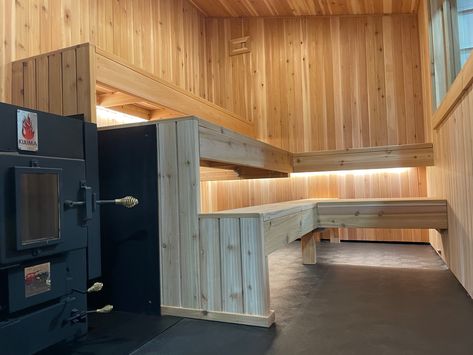 Sauna Led Lighting, Sauna Seating, Sauna Bench, Cabin Sauna, Bench Design, Sauna Design, Outdoor Sauna, Bench Designs, Bathroom Inspo