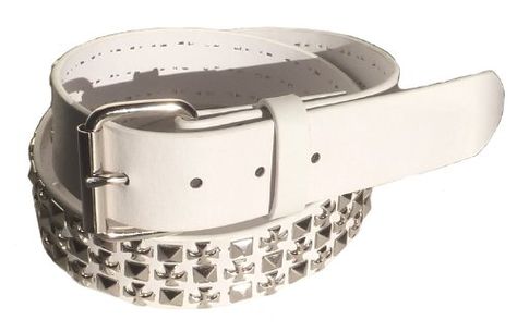 BeltsandStuds Goth Punk 3 Row Silver Cross Pyramid Studded Belt White Spike Belt, White Y2k Belt, Spiked Belt, White Studded Belt, Studded Belt Overlap, Branded Belts, Studded Belt, Silver Cross, Belts For Women