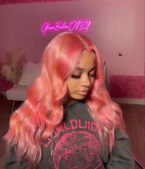 Pink Stitch Braids, Pink Highlighted Wig, Light Pink Wig Black Women, Pink Curly Hair Black Women Wig, Pink Lace Front Wig Light Skin, Pastel Pink Wig Black Women, Girl Hair Colors, Fake Hair, Human Virgin Hair