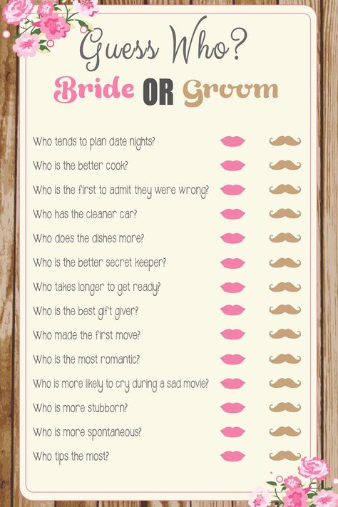 Guess Who Game, Bridal Shower Bachelorette Party Ideas, Couple Shower Games, Engagement Party Games, Bridal Party Games, Fun Bridal Shower Games, Bridal Shower Activities, Bride Shower, Bridal Bachelorette Party