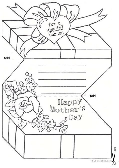 Mother´s Day Card - English ESL Worksheets Mum Activities, Mothers Day Coloring Cards, Mothers Day Card Template, Mother's Day Printables, Mother's Day Activities, Mother Card, Activities Games, Happy Mother's Day Card, Mothers Day Crafts For Kids