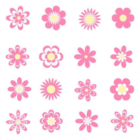 Colección de flores rosadas planas Vecto... | Free Vector #Freepik #freevector #fondo #flor #floral #flores Embroidery Drawings, Animated Flowers, Floral Sketches, Free Icon Set, Homemade Stickers, Scrapbook Flowers, Flower Icons, Cute Flowers, Vector Flowers