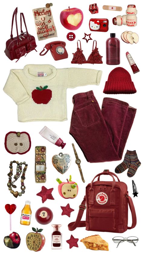 Tags: red apple kidcore whimsy whimsical fruit outfit moodboard kanken vintage thrift Hungry Caterpillar Outfit Aesthetic, Apple Core Outfits, Apple Inspired Outfits, Fruit Aesthetic Outfit, Apple Aesthetic Outfit, Junimocore Outfits, Applecore Outfit, Hungry Caterpillar Aesthetic, Apple Core Aesthetic