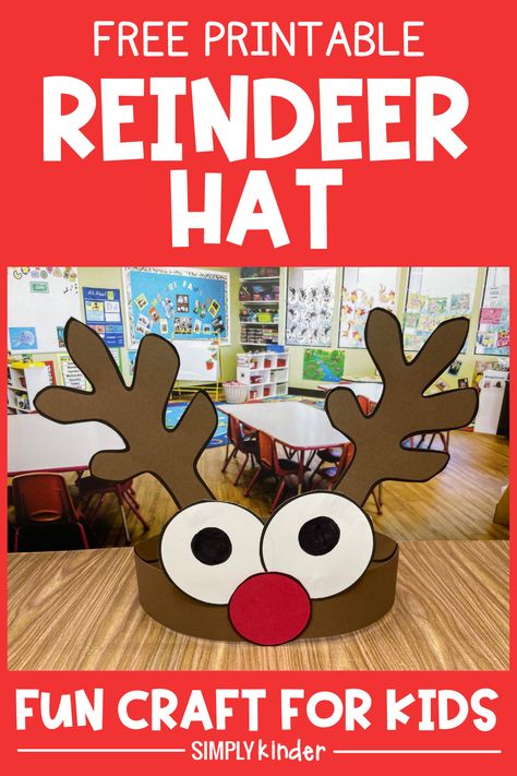 Reindeer Hat Free Printable is perfect for kindergarten classrooms this December! Fun reindeer hat craft for kids to complete! Simple & free template included. Grab it for free right here! Reindeer Hat Craft, Christmas Headband Craft, Rudolph Crafts, Hat Printable, Kindergarten Classrooms, Reindeer Hat, December Crafts, Headband Crafts, Reindeer Craft