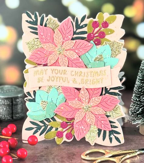 Concord And 9th Festive Blooms, Concord & 9th Festive Blooms, Spellbinders Christmas Cards, Die Cut Christmas Cards, Xmas Inspiration, Poinsettia Cards, Florida Life, Card Making Tips, Concord And 9th