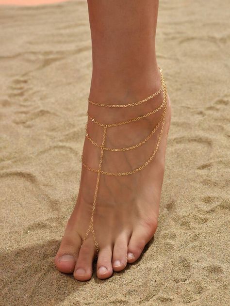 Simple Chain, Women Anklets, Layered Chain, Gold Anklet, Layered Chains, Toe Ring, Foot Jewelry, Fashion Jewelry Earrings, Chain Anklet