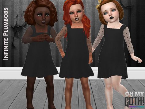 Toddler Black Dress, Goth Baby Clothes, Sims 4 Cc Goth, Sheer Sleeve Dress, Gothic Baby, Goth Kids, Goth Baby, Toddler Top, Sims 4 Toddler