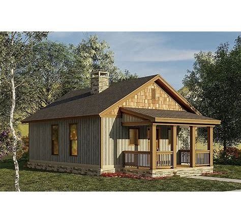 2 Bed Rustic Getaway House Plan - 691 Sq Ft at Architectural Designs - Search Shopping Small Rustic House, Getaway House, Small Cabin Plans, 2 Bed House, Small Cottage House Plans, Rustic House Plans, Lake Front, Small House Floor Plans, Cabin House Plans