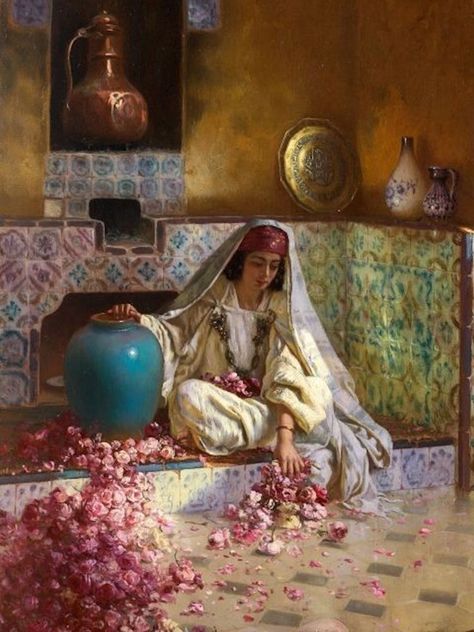 Making Rose Water, Contemporary African Art, Rennaissance Art, Historical Painting, Des Roses, Islamic Paintings, Eastern Art, Turkish Art, Arabic Art