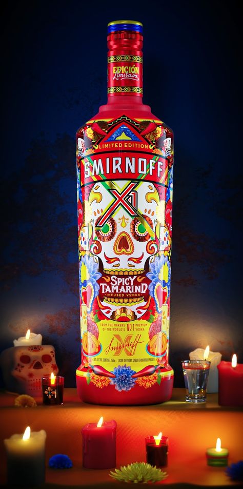 Smirnoff X1 limited-edition Day of the Dead packaging – Packaging Of The World Skull Bottle Ideas, Tamarind Vodka, Skull Bottle, Smirnoff Vodka, Mexican Traditions, Vodka Recipes, Bottle Ideas, Mexican Heritage, The Day Of The Dead