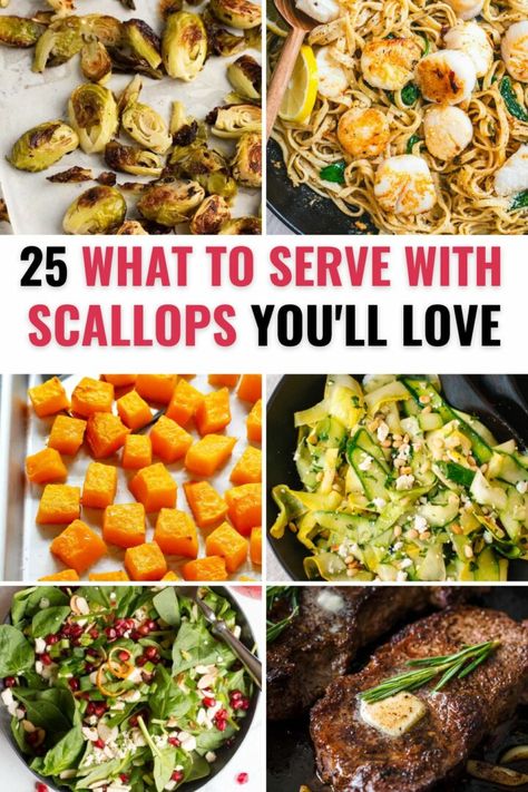 What to serve with scallops are truly endless! From healthy and delicious salads, pasta dishes, and tender steak for surf and turf there is something for everyone that can elevate the taste of your scallop dish. The seafood possibilities are endless! Surf And Turf Sides, What To Serve With Scallops, Surf And Turf Side Dishes, Surf And Turf Scallops, Side Dishes For Scallops, Pressure Cooker Mashed Potatoes, Scallops White Wine Butter Sauce, Tri Color Pasta Salad, Grilled Steak Kabobs