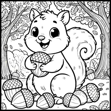 Adorable squirrel collecting acorns, perfect coloring page for kids 🍁🐿️! Squirrel Coloring Page, Squirrel Art, Coloring Pages For Kids, Coloring Page, Coloring Pages, Projects To Try, For Kids, Quick Saves, Color