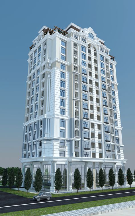 Neoclassical Skyscraper, Art Deco Skyscraper Concept, Classical Building Elevation, بيوت ملكية, New Classical Architecture, Building Front Designs, Hotel Design Architecture, Building Design Plan, Hotel Facade