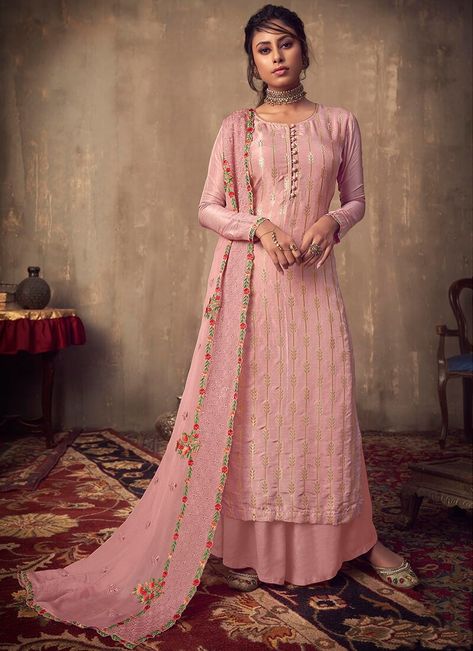 Peach Churidar, Palazzo Suit, Sharara Suit, Baby Pink Colour, Designer Salwar Suits, Indian Suits, Salwar Kameez Designs, Salwar Suit, Churidar