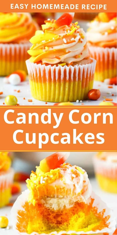 Candy Corn Desserts, Candy Corn Recipe, Corn Cupcakes, Candy Corn Cupcakes, Cream Cheese Sugar Cookies, Gluten Free Candy, Fall Cupcakes, Shugary Sweets, Halloween Dessert