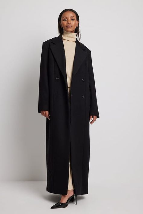 Women’s Outerwear | Outerwear online | na-kd.com Long Wool Coat Outfit, Long Black Coat Outfit, Black Wool Coat Women, Long Black Wool Coat, Wool Coat Outfit, Black Coat Outfit, Long Coat Outfit, Long Winter Coats Women, Winter Items