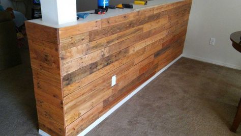 Pallet Half Wall Bars Wall & Door                                                                                                                                                                                 More Pony Wall Ideas, Half Wall Room Divider, Half Wall Ideas, Door Repurposed, Kids Room Divider, Wall Bars, Door Photography, Door Dividers, Door Bedroom