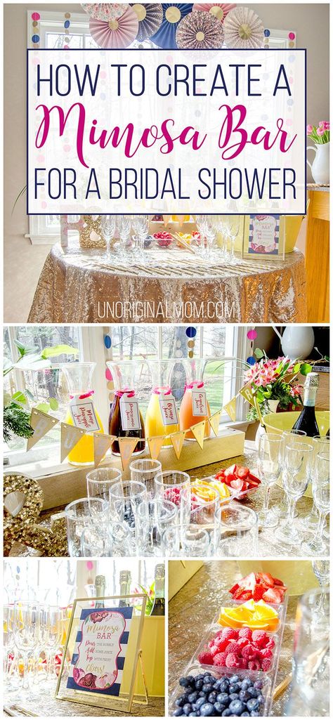 Bridal Brunch Food, Bridal Shower Mimosa Bar, Bridal Shower Mimosa, Brunch Decor, Disney Bridal Showers, Champagne Brunch, Donut Bar, Bridal Shower Planning, Baby Shower Brunch