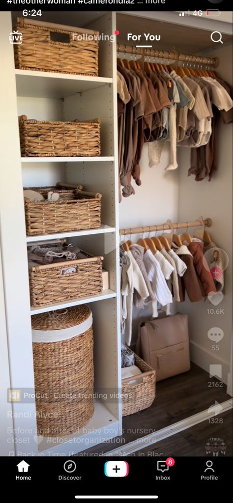 Nursery Closet Built In, Custom Nursery Closet, Baby Room Closet Ideas, Small Nursery Organization Ideas, Small Apartment With Baby, Boy Nursery Ideas Simple, Baby Boy Nursery Room Ideas Themes, Small Nursery Closet Organization, Small Nursery Closet