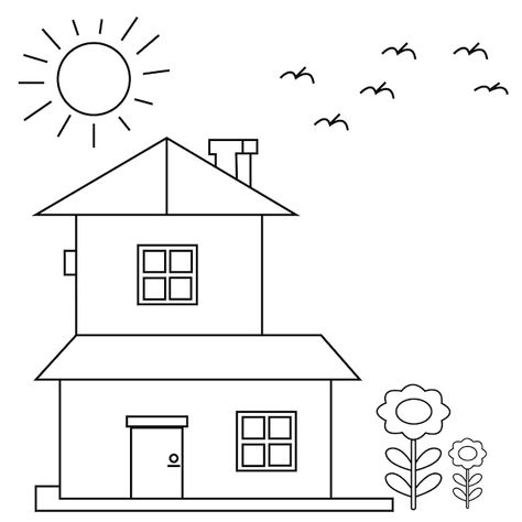 Vector home coloring pages illustration | Premium Vector #Freepik #vector #real-estate-house #real-estate-illustration #bungalow #house Home Coloring Pages, Estate House, House Template, Border Designs, Bungalow House, Drawing Templates, Doll Houses, Art Therapy, Border Design