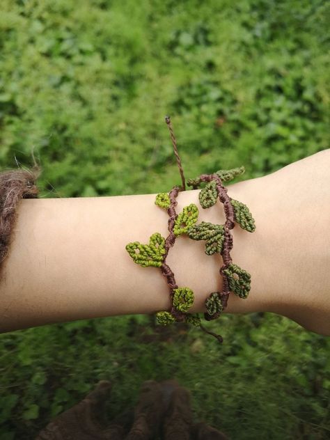 Leafy Macrame Bracelet, Forest magical fairy macrame Fairy Macrame, Forest Magical, Etsy Knitting Patterns, Crochet Leaf, Knitting Machine Projects, Magical Fairy, Crochet Shawls And Wraps, Knitting Patterns Free Cardigans, Diy Fashion Clothing