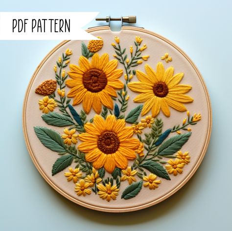 embroidery patterns Pdf Pattern Embroidery, Embroidery Pattern Floral, Embroidery Jeans Diy, Sunflower Embroidery, Sunflower Love, Pdf Embroidery Pattern, Beaded Flowers Patterns, Simple Hand Embroidery Patterns, Love Embroidery