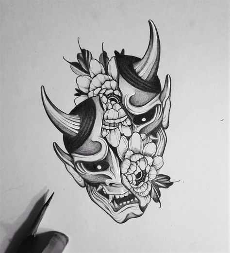 190 Oni Mask Tattoo Designs with Meaning(2022) - TattoosBoyGirl Hannya Maske Tattoo, Mascara Hannya, Japanese Mask Tattoo, Tattoo Designs With Meaning, Tato Ikan Koi, Designs With Meaning, Oni Mask Tattoo, Oni Tattoo, Hannya Mask Tattoo