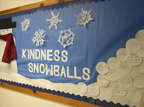 Bulletin Board Ideas Winter, Kindness Bulletin Board Ideas, Snowman Bulletin Board, Counseling Bulletin Boards, December Bulletin Boards, Easy Bulletin Boards, Kindness Bulletin Board, Elementary Bulletin Boards, Kindergarten Bulletin Boards