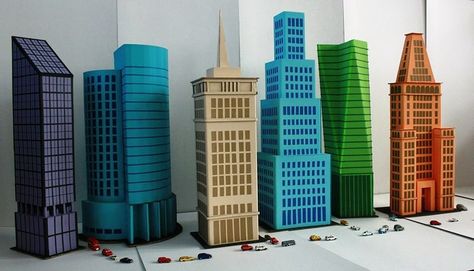 Diorama Buildings City, Cardboard Building Model, Diaroma Ideas, Lego City Display, Godzilla Birthday, Cardboard City, Building Crafts, Model City, Paper Architecture